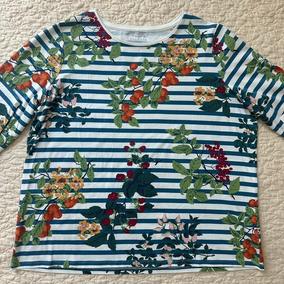 Talbots Tee Shirt Top Women's Plus 2XP Sleeve 3/4 Top Cotton Stretch Floral NWT - Picture 2 of 12